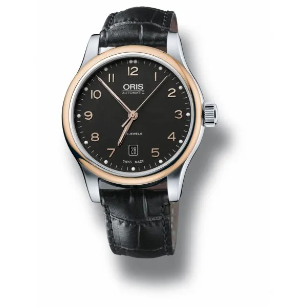 Oris Classic Date Stainless steel gold plated case leather